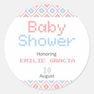 Sticker rond pour Baby shower   Tissage de pixels