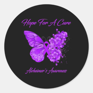 Sticker Rond Pour Cure Papillon pourpre Alzheimer Cerveau