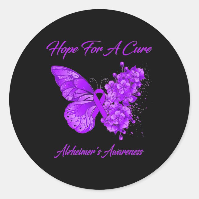 Sticker Rond Pour Cure Papillon pourpre Alzheimer Cerveau (Devant)