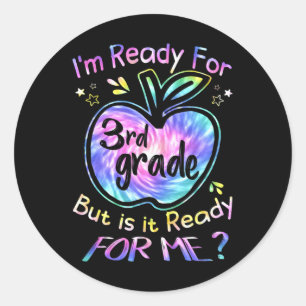 Sticker Rond Pour la 3e année Tee Dye Retour à l'école Bonjour