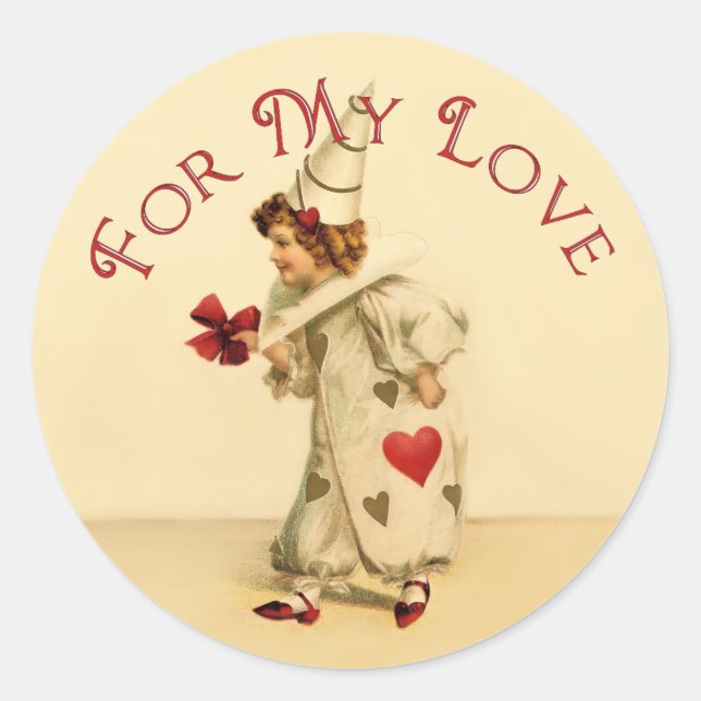 Sticker Rond Pour mon amour Vintage Valentine Clown (Devant)