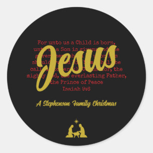 Sticker Rond POUR NOUS JÉSUS Or Noël en Blanc