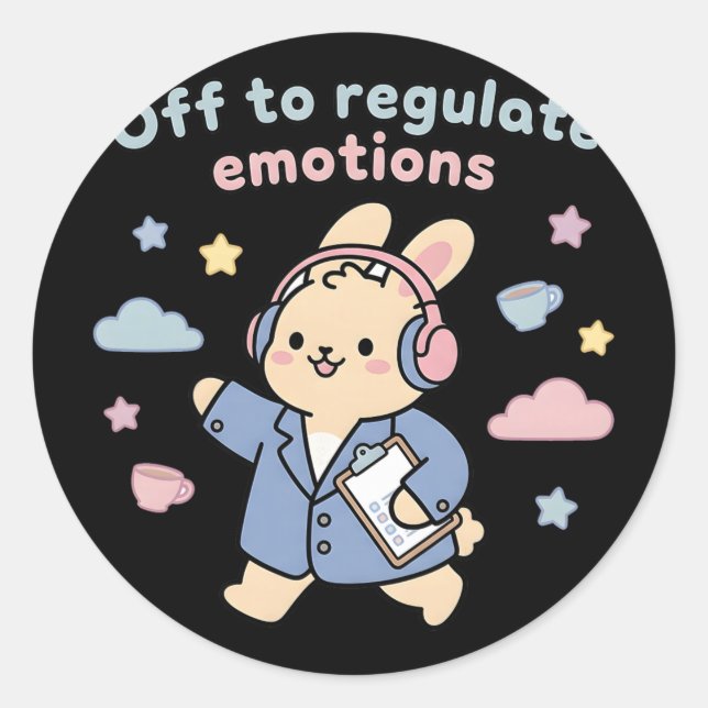 Sticker Rond Pour réguler les émotions drôle de lapin Bunny Sco (Devant)