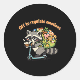 Sticker Rond Pour réguler les émotions Raccoon drôle scooter hu