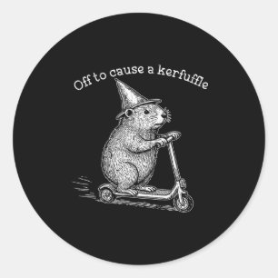 Sticker Rond Pour semer la pagaille, Funny Groundhog Scooter