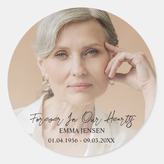 Sticker Rond Pour toujours dans nos coeurs Photo Funérailles (Devant)