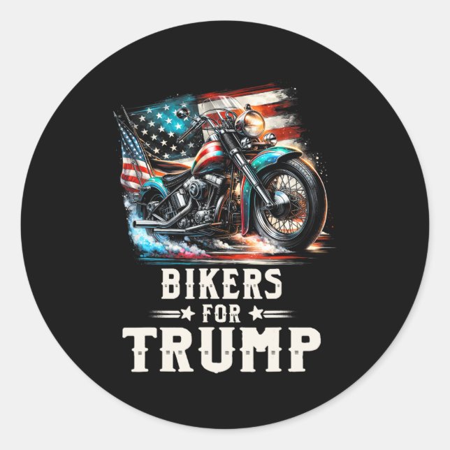 Sticker Rond Pour Trump 2024 Motorcycle Patriotic American Drap (Devant)