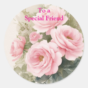Sticker Rond Pour un Ami spécial Rose Red Roses Carte Anniversa
