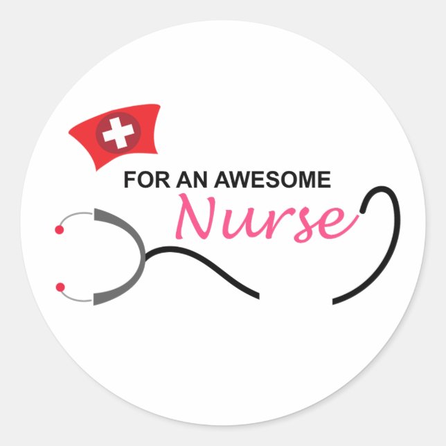 Sticker Rond Pour une infirmière géniale | stéthoscope rose et  (Devant)