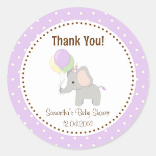 Sticker Rond Pourpre d'autocollant de baby shower d'éléphant de