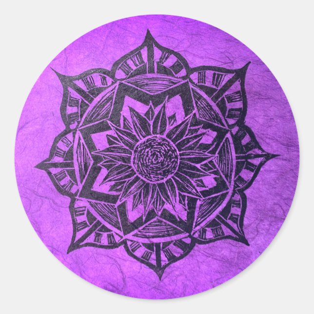 Sticker rond pourpre Mandala (Devant)