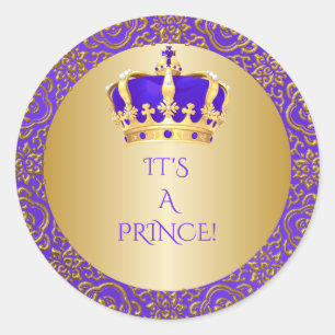 Sticker Rond Pourpre royal et prince Crown d'or petit
