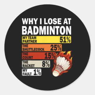 Sticker Rond Pourquoi Je Perds À Badminton Drôle Ma Faute