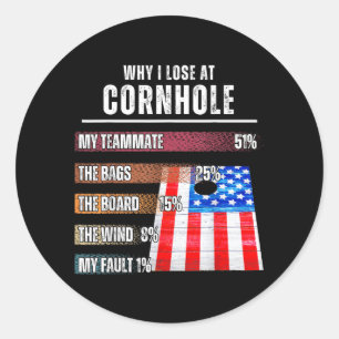 Sticker Rond Pourquoi Perdre au Cornhole Drapeau USA Planche de