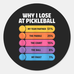 Sticker Rond Pourquoi perdre au pickleball graphique drôle pour