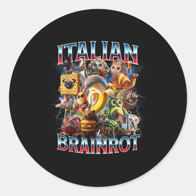 Sticker Rond Pourriture cérébrale italienne Mèmes drôles de gar (Devant)