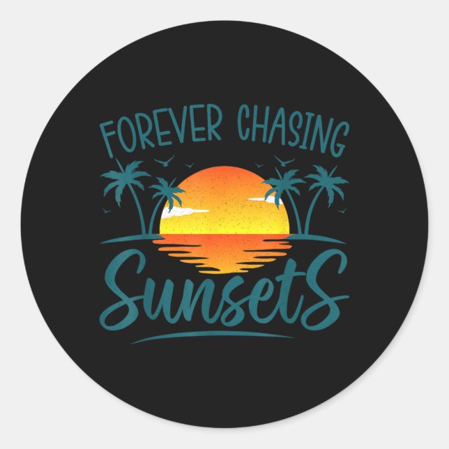 Sticker Rond Poursuite Éternelle Couchers de Soleil Soleil d'Ét (Devant)