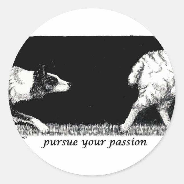 Sticker Rond Poursuivez votre passion Bordure Collie (Devant)