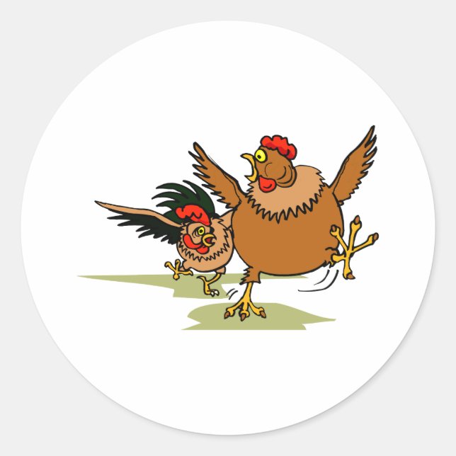 Sticker Rond Poursuivre les poulets (Devant)
