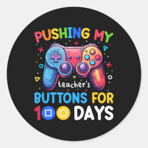 Sticker Rond Pousser le bouton de mon enseignant pendant 100 jo