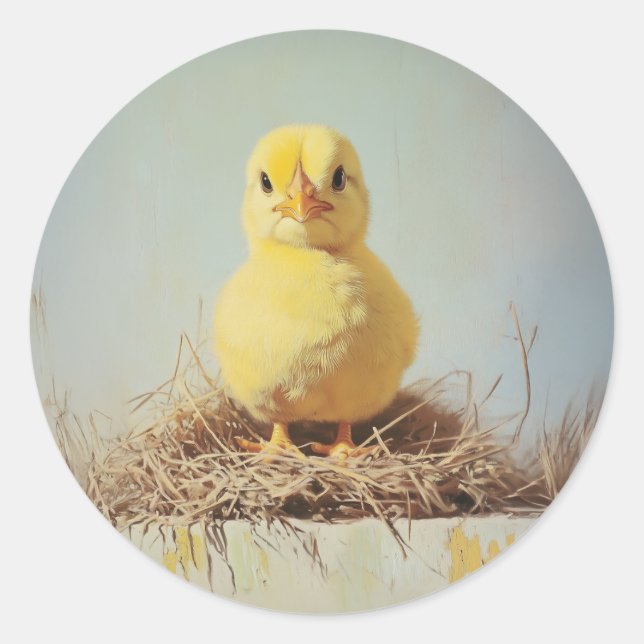 Sticker Rond Poussette grincheuse dans le nid (Devant)