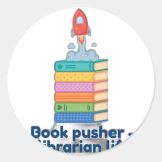 Sticker Rond Pousseur de livres — Vie de bibliothécaire