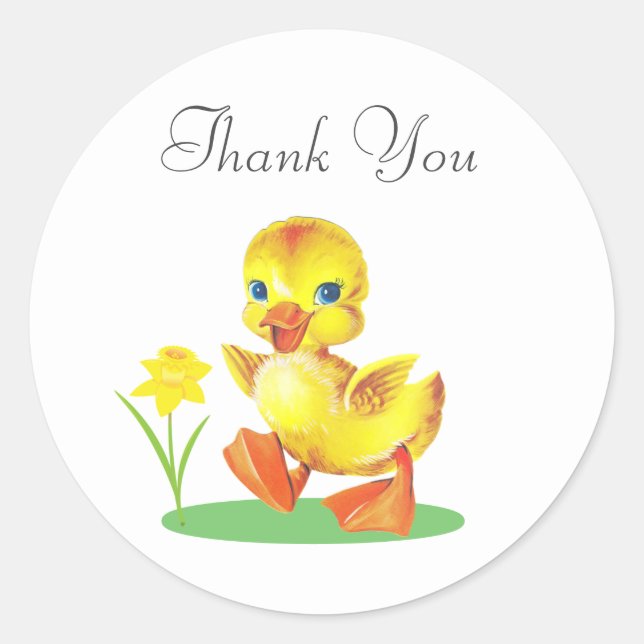 Sticker Rond Poussin de Pâques avec Fleur Merci (Devant)