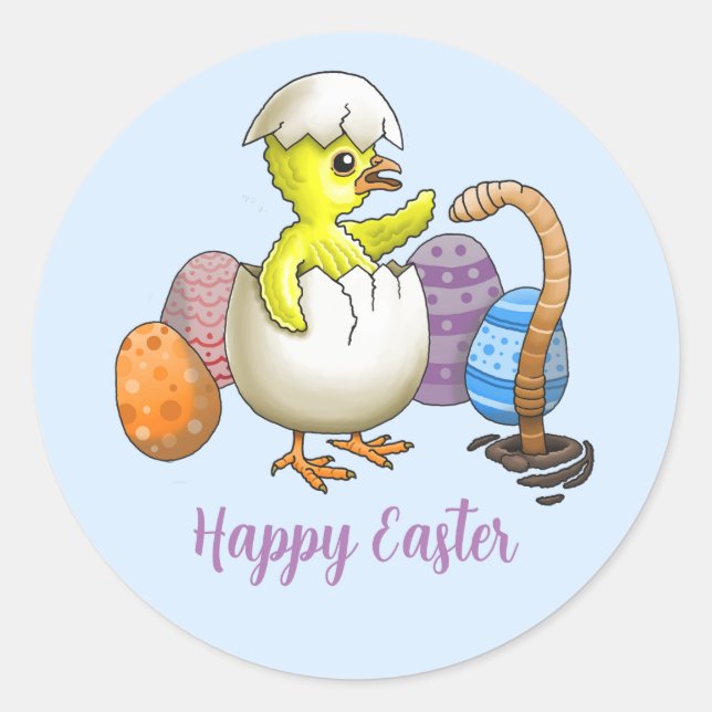 Sticker Rond Poussin de Pâques heureux (Devant)
