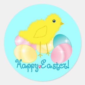 Sticker Rond Poussin heureux de Pâques