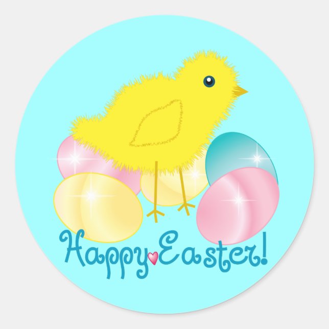 Sticker Rond Poussin heureux de Pâques (Devant)