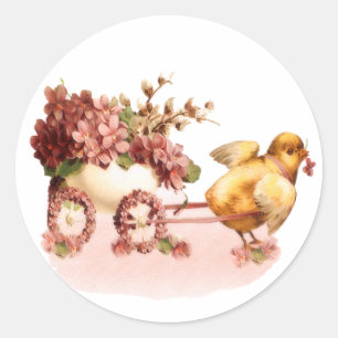 Sticker Rond Poussin vintage Pâques