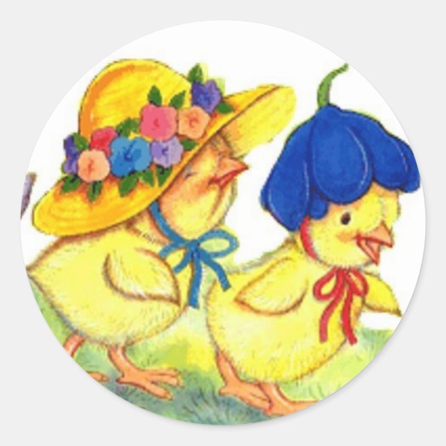 Sticker Rond Poussins dans les Bonnets de Pâques (Devant)
