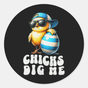 Sticker Rond Poussins de Pâques Me Trouvent Mignon Chasse aux Œ