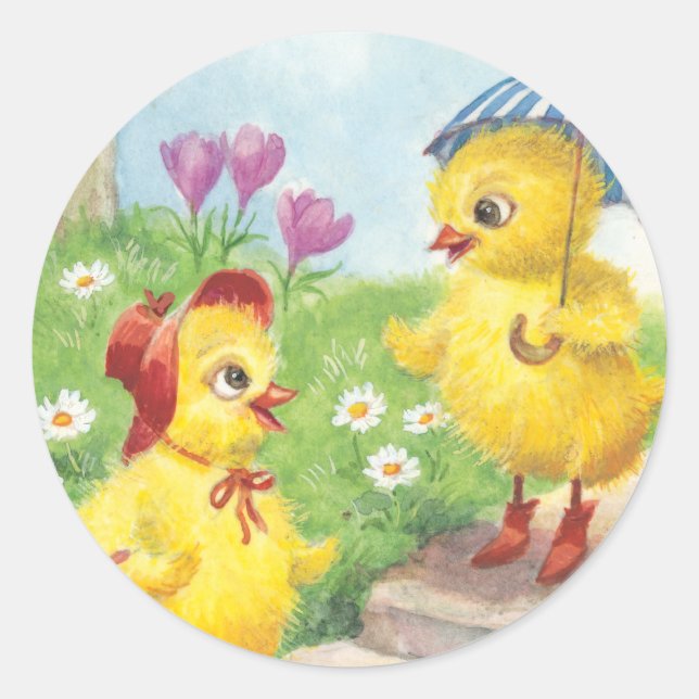 Sticker Rond Poussins de Pâques, vintage (Devant)