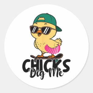 Sticker Rond Poussins M'aiment Pâques Garçons Enfants Hommes Jo