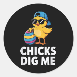 Sticker Rond Poussins Me Creuser Drôle Joyeux Garçons de Pâques