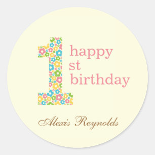 Sticker Rond Pouvoir des fleurs Premier Anniversaire Faveur Sti
