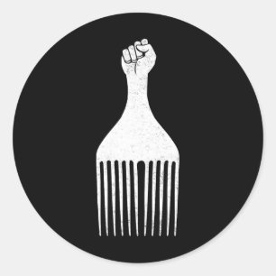 Sticker Rond Pouvoir Noir Poing Levant Afro Peigne Histoire Noi