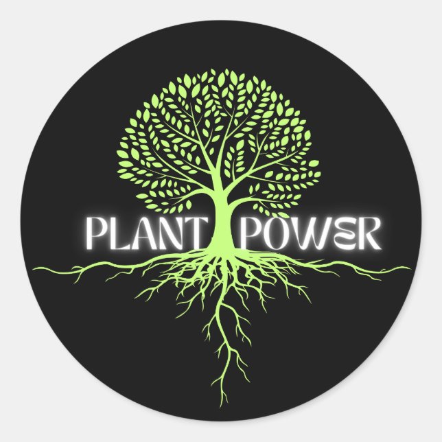 Sticker Rond Pouvoir plante. Végan (Devant)