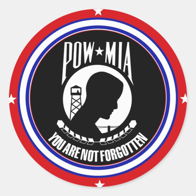 STICKER ROND POW MIA - ROUGE BLANC ET BLEU (Devant)