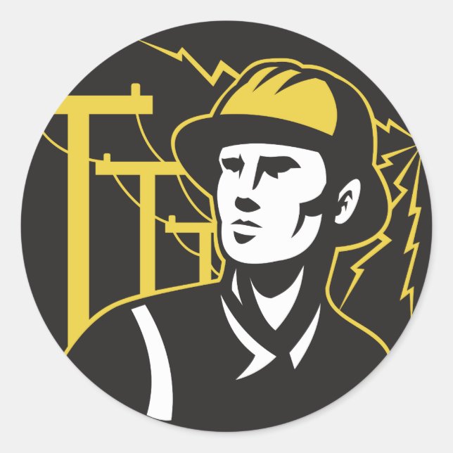 Sticker Rond Power Lineman Electrician (Devant)