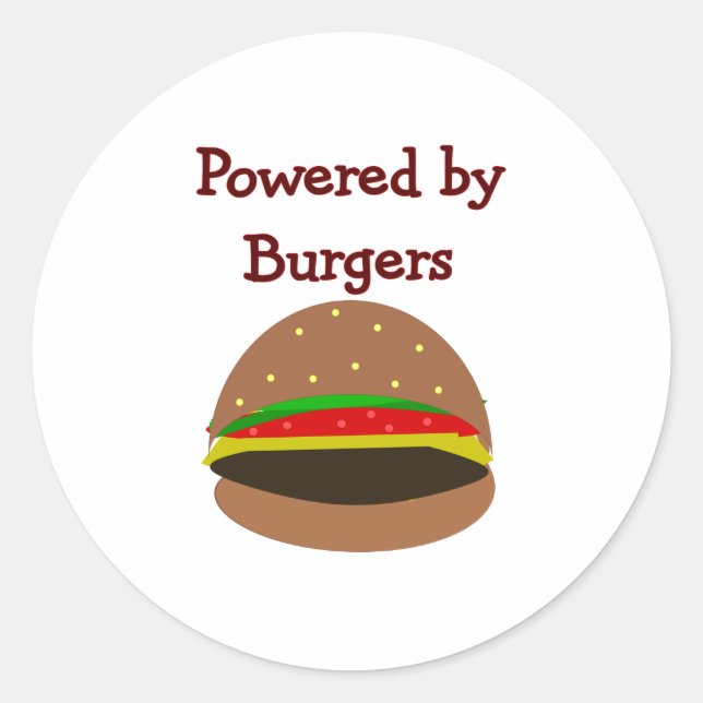 Sticker Rond "Powered by Burgers"—drôle Hamburger Lover Cadeaux (Devant)