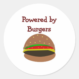 Sticker Rond "Powered by Burgers"—drôle Hamburger Lover Cadeaux