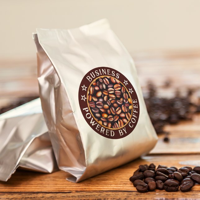 Sticker Rond Powered by Coffee Ajouter votre nom d'entreprise (Créateur téléchargé)