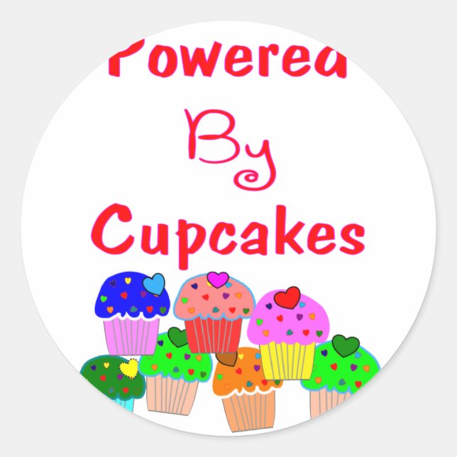 Sticker Rond Powered by Cupcakes—Adorable Cupcake amants cadeau (Devant)