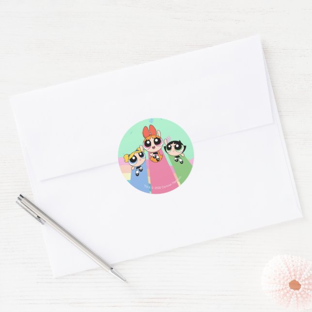 Sticker Rond Powerpuff Girls Fly High (Enveloppe)
