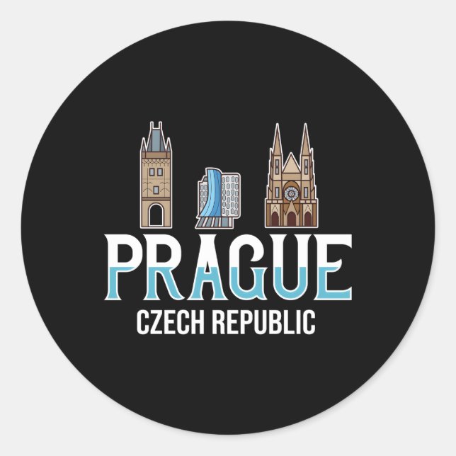 Sticker Rond Prague République tchèque City Skyline Plan Voyage (Devant)