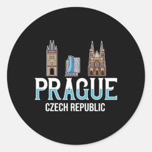 Sticker Rond Prague République tchèque City Skyline Plan Voyage