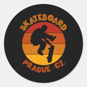 Sticker Rond Prague République tchèque Skateboarder Urne Skateb