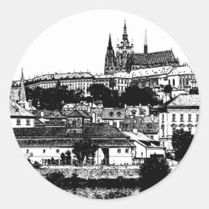 Sticker Rond Prague, ville historique, château - art tchèque